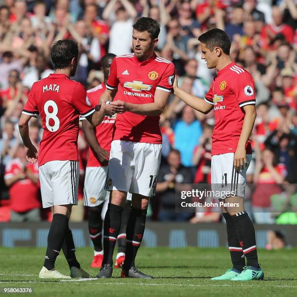 Michael Carrick of Manchester United leaves the pitch during his final match for the club during the Premier League match between Manchester United...