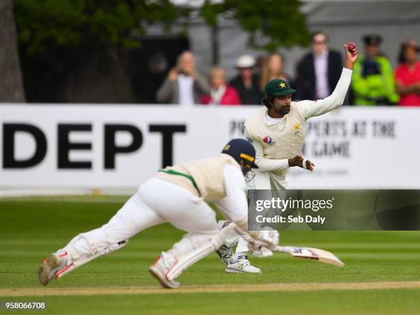 Dublin , Ireland - 13 May 2018; Rahat Ali of Pakistan attempts to run-out Gary Wilson of Ireland during day three of the International Cricket Test...