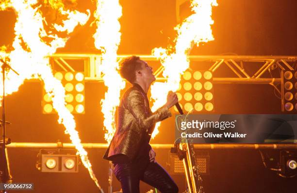 Brendon Urie of Panic! at the Disco performs at StubHub Center on May 12, 2018 in Carson, California.