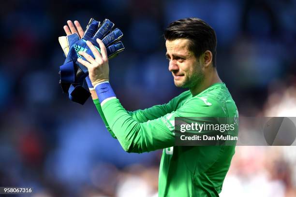 Lukasz Fabianski of Swansea City cries as he leaves the pitch during the Premier League match between Swansea City and Stoke City at Liberty Stadium...