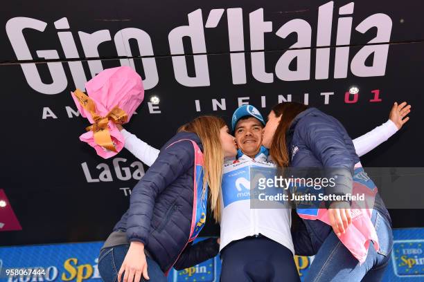 Podium / Richard Carapaz of Ecuador and Movistar Team White Young Jersey / Celebration / during the 101th Tour of Italy 2018, Stage 9 a 225km stage...