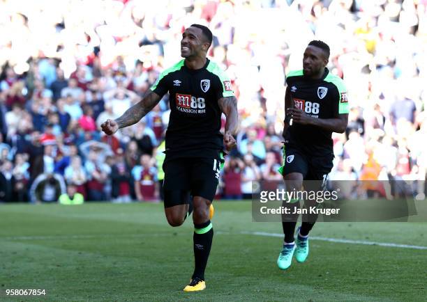 Callum Wilson of AFC Boucrnemouth celebrates after scoring his sides second goal as Jermain Defoe of AFC Bournemouth comes to celebrate with him...