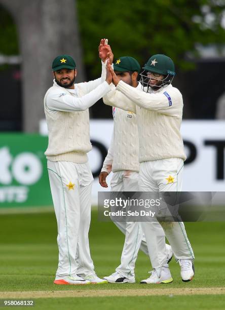 Dublin , Ireland - 13 May 2018; Imam-ul-Haq of Pakistan, right, is congratulated by team-mate Azhar Ali after catching out Tim Murtagh of Ireland,...