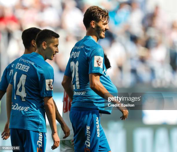 Aleksandr Erokhin of FC Zenit Saint Petersburg celebrates his goal during the Russian Football League match between FC Zenit Saint Petersburg and FC...