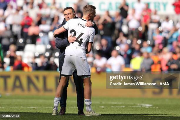 Swansea City manager Carlos Carvalhal and Andy King of Swansea City during the Premier League match between Swansea City and Stoke City at Liberty...
