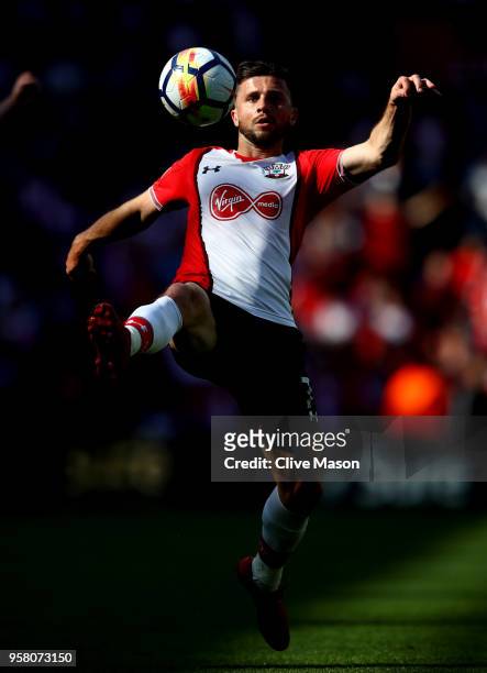 Shane Long of Southampton in action during the Premier League match between Southampton and Manchester City at St Mary's Stadium on May 13, 2018 in...
