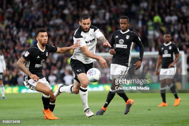Bradley Johnson, goes past a defender during the Sky Bet Championship Play Off Semi FinalFirst Leg between Derby County and Fulham on May 11, 2018 at...