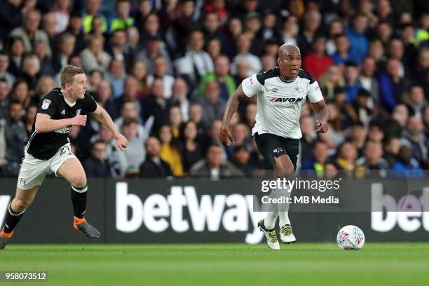 Andre Wisdom, goes on the attack during the Sky Bet Championship Play Off Semi FinalFirst Leg between Derby County and Fulham on May 11, 2018 at...