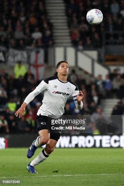 Curtis Davies, gets on the ball during the Sky Bet Championship Play Off Semi FinalFirst Leg between Derby County and Fulham on May 11, 2018 at Pride...