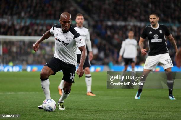 Andre Wisdom, goes on the attack against Fulham during the Sky Bet Championship Play Off Semi FinalFirst Leg between Derby County and Fulham on May...