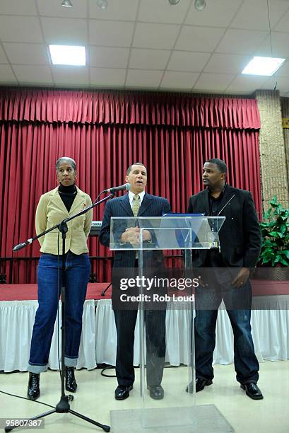 Erica Ford, Governor David Paterson, and A.T. Mitchell attend a press conference announcing the 1st annual Peace Week at Occasions Banquet Hall on...