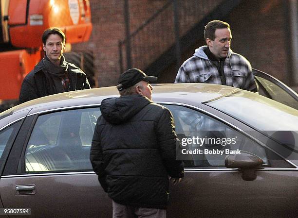 Keanu Reeves, James Caan and Danny Hochon location for "Henry's Crime" on January 15, 2010 in Tarrytown, New York.