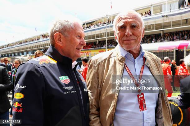 Red Bull Racing Team Consultant Dr Helmut Marko talks with Dietrich Mateschitz, Red Bull owner before the Spanish Formula One Grand Prix at Circuit...