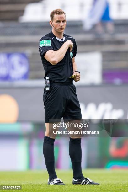 Referee Soeren Storks looks on during the Second Bundesliga match between SV Darmstadt 98 and FC Erzgebirge Aue at Jonathan-Heimes-Stadion am...