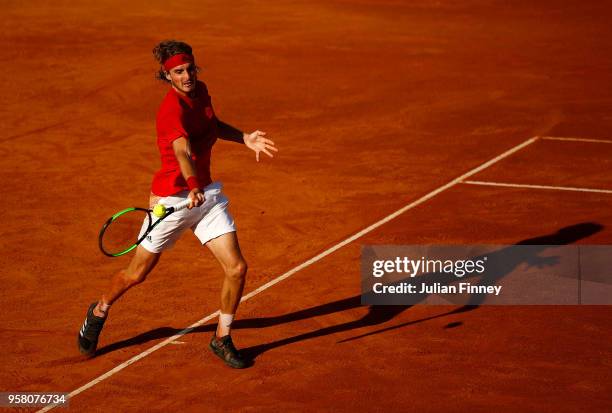 Stefanos Tsitsipas of Greece in action against Dusan Lajovic of Serbia during day one of the Internazionali BNL d'Italia 2018 tennis at Foro Italico...