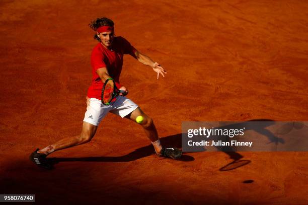 Stefanos Tsitsipas of Greece in action against Dusan Lajovic of Serbia during day one of the Internazionali BNL d'Italia 2018 tennis at Foro Italico...