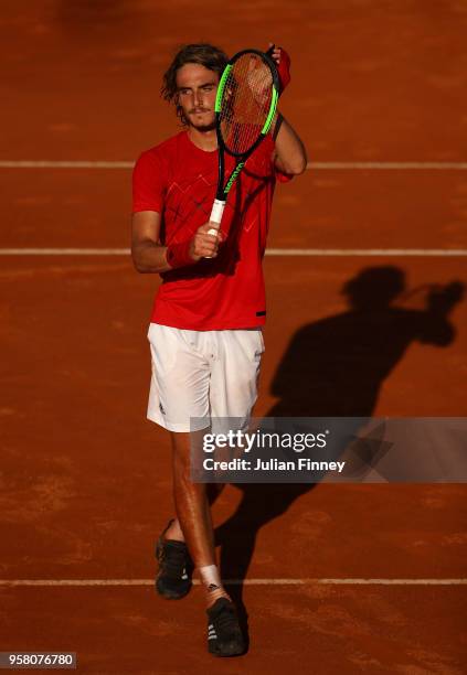 Stefanos Tsitsipas of Greece celebrates his win over Dusan Lajovic of Serbia during day one of the Internazionali BNL d'Italia 2018 tennis at Foro...