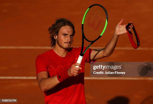 Stefanos Tsitsipas of Greece celebrates his win over Dusan Lajovic of Serbia during day one of the Internazionali BNL d'Italia 2018 tennis at Foro...
