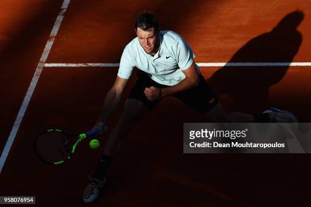Jack Sock of USA returns a forehand in his match against David Ferrer of Spain during day one of the Internazionali BNL d'Italia 2018 tennis at Foro...
