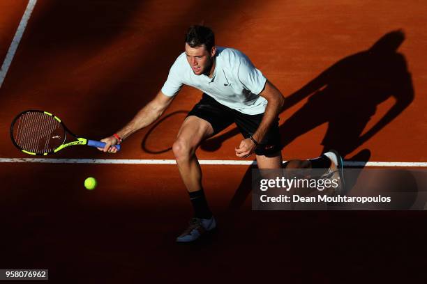 Jack Sock of USA returns a forehand in his match against David Ferrer of Spain during day one of the Internazionali BNL d'Italia 2018 tennis at Foro...