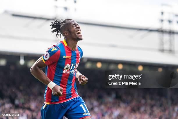 Wilfried Zaha of Crystal Palace celebrates after scoring a goal during the Premier League match between Crystal Palace and West Bromwich Albion at...