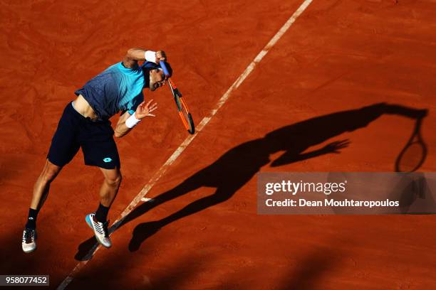 David Ferrer of Spain serves in his match against Jack Sock of USA during day one of the Internazionali BNL d'Italia 2018 tennis at Foro Italico on...