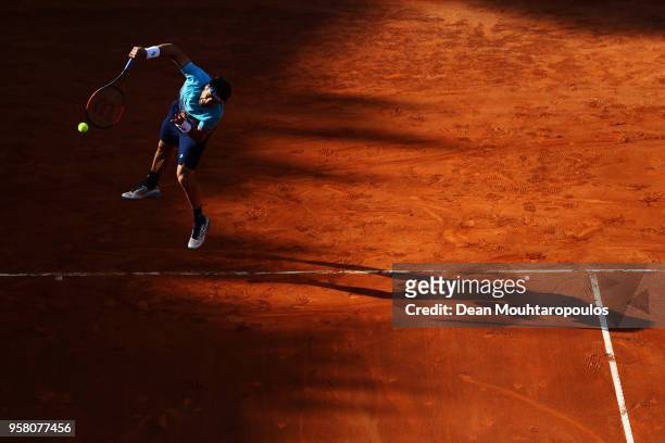 David Ferrer of Spain serves in his match against Jack Sock of USA during day one of the Internazionali BNL d'Italia 2018 tennis at Foro Italico on...