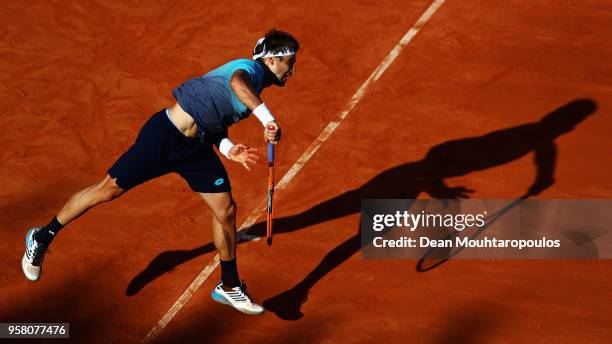 David Ferrer of Spain serves in his match against Jack Sock of USA during day one of the Internazionali BNL d'Italia 2018 tennis at Foro Italico on...