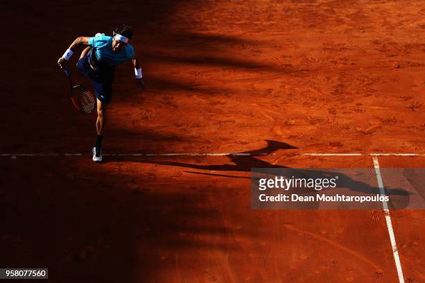 David Ferrer of Spain serves in his match against Jack Sock of USA during day one of the Internazionali BNL d'Italia 2018 tennis at Foro Italico on...