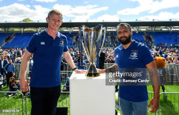 Dublin , Ireland - 13 May 2018; Leinster head coach Leo Cullen and captain Isa Nacewa, right, during their homecoming in Energia Park in Dublin...