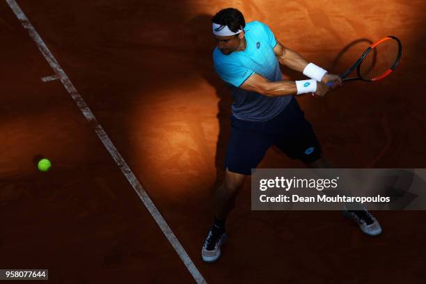 David Ferrer of Spain returns a backhand in his match against Jack Sock of USA during day one of the Internazionali BNL d'Italia 2018 tennis at Foro...