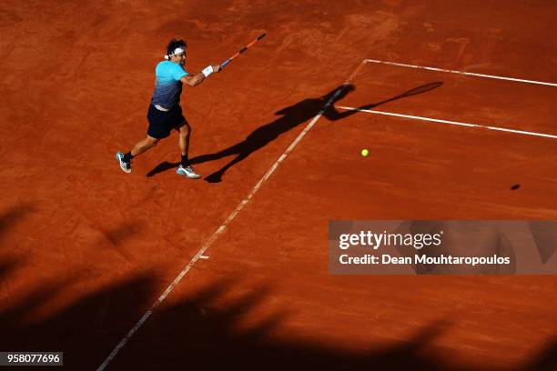 David Ferrer of Spain returns a forehand in his match against Jack Sock of USA during day one of the Internazionali BNL d'Italia 2018 tennis at Foro...