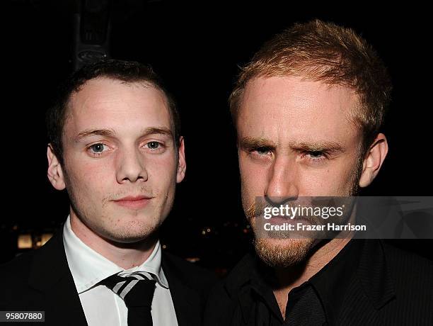 Actors Anton Yelchin and Ben Foster at the Golden Globes party hosted by T Magazine and Dom Perignon at Chateau Marmont on January 15, 2010 in Los...