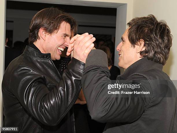 Actors Ben Stiller and Tom Cruise attend the Golden Globes party hosted by T Magazine and Dom Perignon at Chateau Marmont on January 15, 2010 in Los...