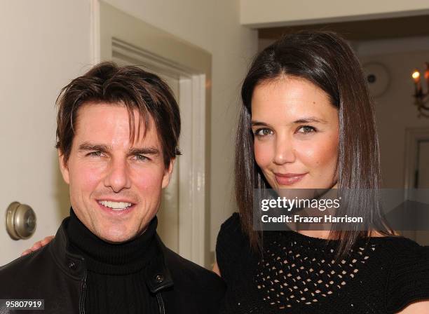 Actors Tom Cruise and Katie Holmes attend the Golden Globes party hosted by T Magazine and Dom Perignon at Chateau Marmont on January 15, 2010 in Los...