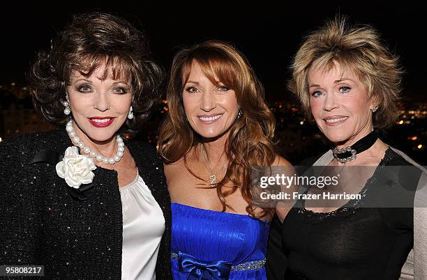 Actresses Joan Collins, Jane Seymour and Jane Fonda attend the Golden Globes party hosted by T Magazine and Dom Perignon at Chateau Marmont on...