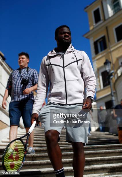 Frances Tiafoe of USA visits the Spanish Steps during day one of the Internazionali BNL d'Italia 2018 tennis at Foro Italico on May 13, 2018 in Rome,...