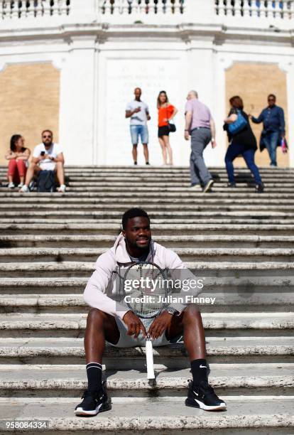 Frances Tiafoe of USA poses for a photo as he visits the Spanish Steps during day one of the Internazionali BNL d'Italia 2018 tennis at Foro Italico...