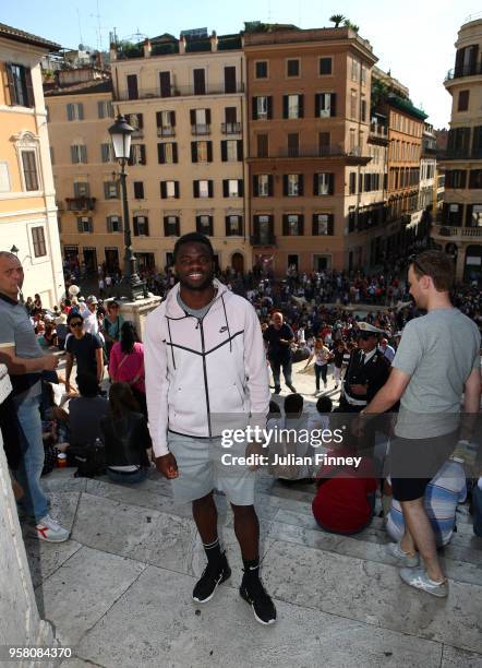 Frances Tiafoe of USA poses for a photo as he visits the Spanish Steps during day one of the Internazionali BNL d'Italia 2018 tennis at Foro Italico...