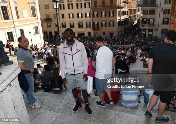 Frances Tiafoe of USA poses for a photo as he visits the Spanish Steps during day one of the Internazionali BNL d'Italia 2018 tennis at Foro Italico...