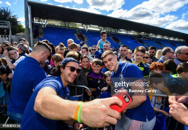 Dublin , Ireland - 13 May 2018; James Lowe, left, and Garry Ringrose of Leinster during their homecoming in Energia Park in Dublin following their...