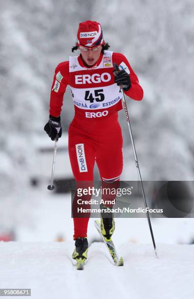 Marit Bjoergen of Norway competes in the Women's 10km Cross Country Skiing during the FIS World Cup on January 16, 2010 in Otepaeae, Estonia.