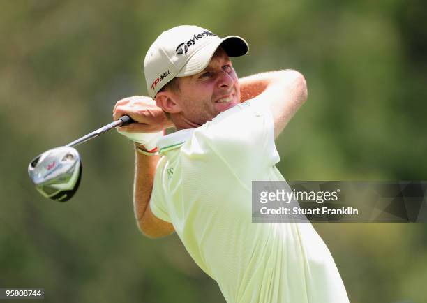 David Lynn of England plays his tee shot on the fourth hole during the third round of the Joburg Open at Royal Johannesburg and Kensington Golf Club...