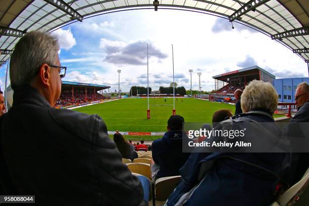 Fans look on from the Colin Hutton Stand during round six of the Ladbrokes Challenge Cup at KCOM Craven Park on May 13, 2018 in Hull, England.