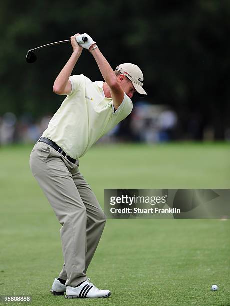 David Lynn of England plays his approach shot on the eighth hole during the third round of the Joburg Open at Royal Johannesburg and Kensington Golf...