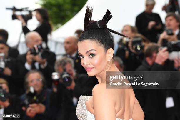 Aishwarya Rai attends the screening of "Sink Or Swim " during the 71st annual Cannes Film Festival at Palais des Festivals on May 13, 2018 in Cannes,...