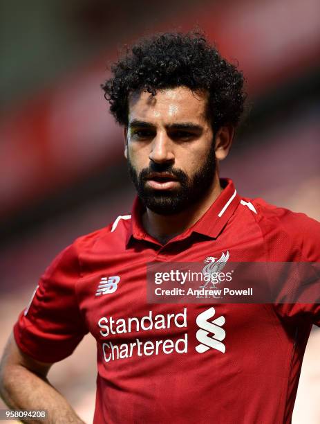 Mohamed Salah of Liverpool during the Premier League match between Liverpool and Brighton and Hove Albion at Anfield on May 13, 2018 in Liverpool,...