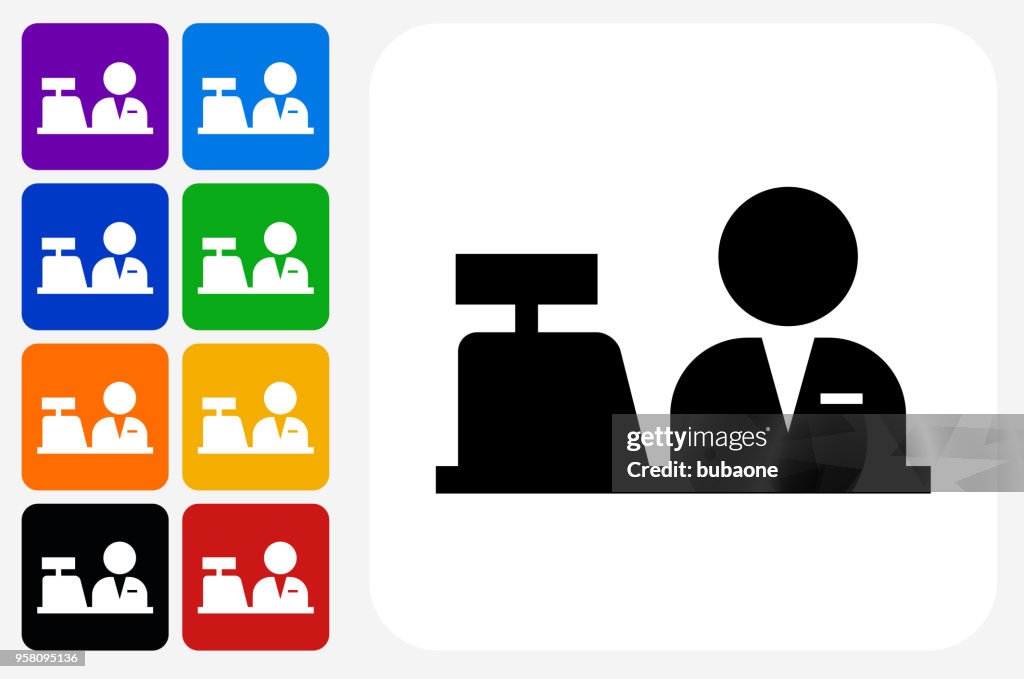 Cashier Icon Square Button Set