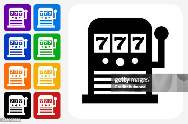 slot machine icon square button set - slot machine stock illustrations