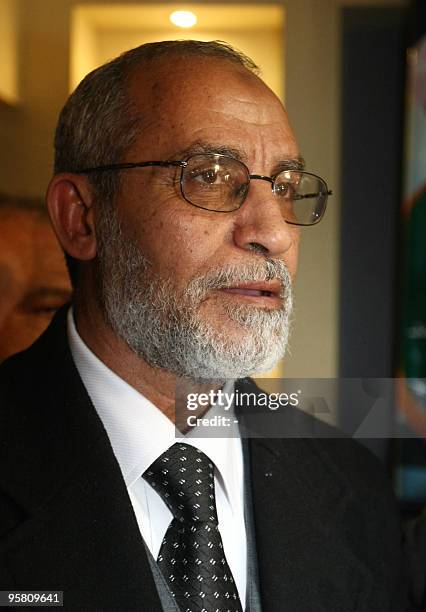 Mohammed Badie, the new leader of Egypt's main opposition movement, the Muslim Brotherhood, addresses a news conference announcing his appointment at...